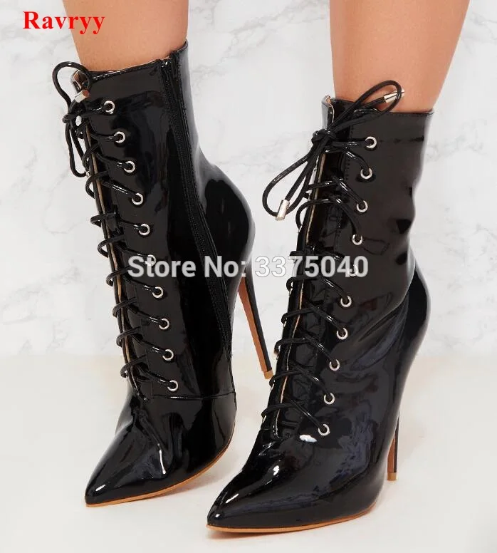Ravryy Ladies Fashion Black Patent Leather Short Boots Lace up Pointy Toe High Heels Shoes Woman Thin Heel Zip Boots
Ravryy Ladies Fashion Black Patent Leather Short Boots Lace up Pointy Toe High Heels Shoes Woman Thin Heel Zip Boots