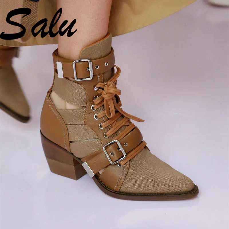 Salu 2020 New Arrival Buckle Punk Ankle Boots Shoes Women Pointed Toe Square Heels Women Boots Gladiator Ladies Summer Boots
Salu 2020 New Arrival Buckle Punk Ankle Boots Shoes Women Pointed Toe Square Heels Women Boots Gladiator Ladies Summer Boots