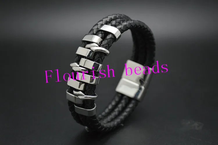 Stainless Steel Beads Muti Rows Black Woven Braid Real Leather Cord Fashion Man Bracelet Free Shipping
Stainless Steel Beads Muti Rows Black Woven Braid Real Leather Cord Fashion Man Bracelet Free Shipping