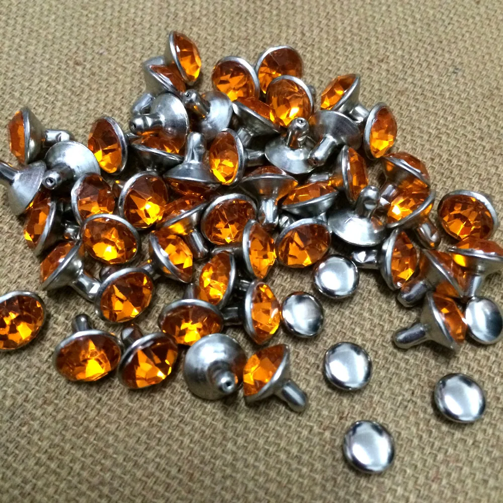 

100Sets/Lot 8mm Orange Acrylic Crystals Rhinestone Rivets Silver Nailhead Spots Studs Fit For Shoes Belt DIY Shipping Free