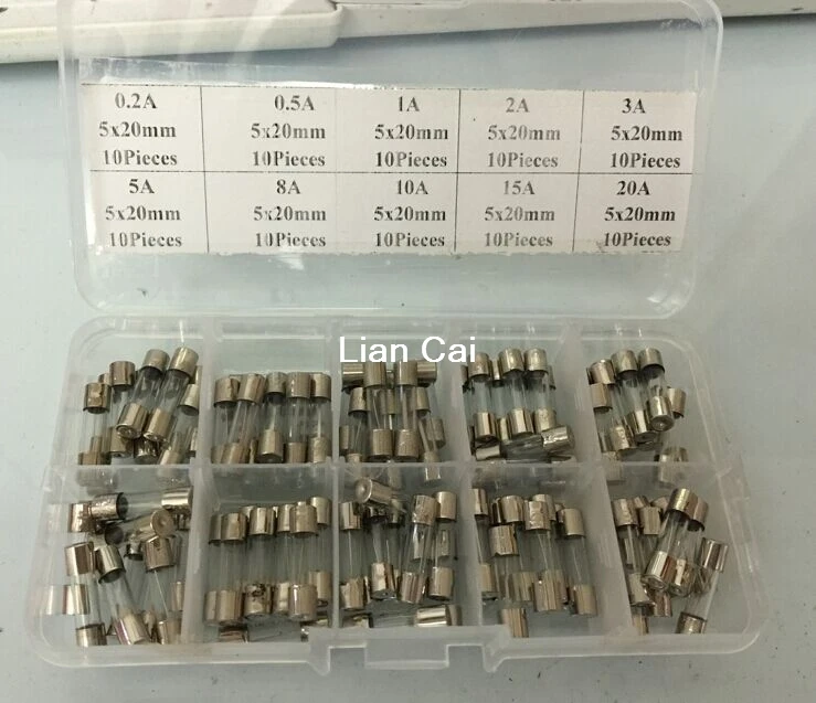 Фото 5*20 быстро выдувное стекло трубка предохранитель ассортимент комплект 5x20 мм 0.2A 0.5A