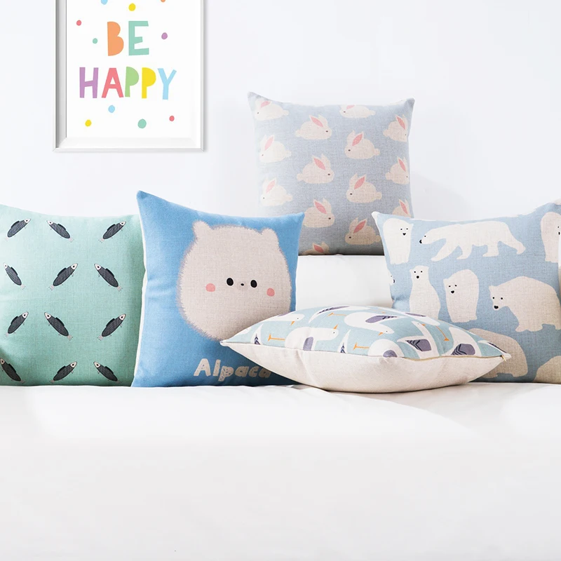 Cartoon Animals Cute Polar Bear Rabbit Pillow Cushion Thick Pounds Cotton Linen Sofa Car Cafe Decoration Comfor | Дом и сад