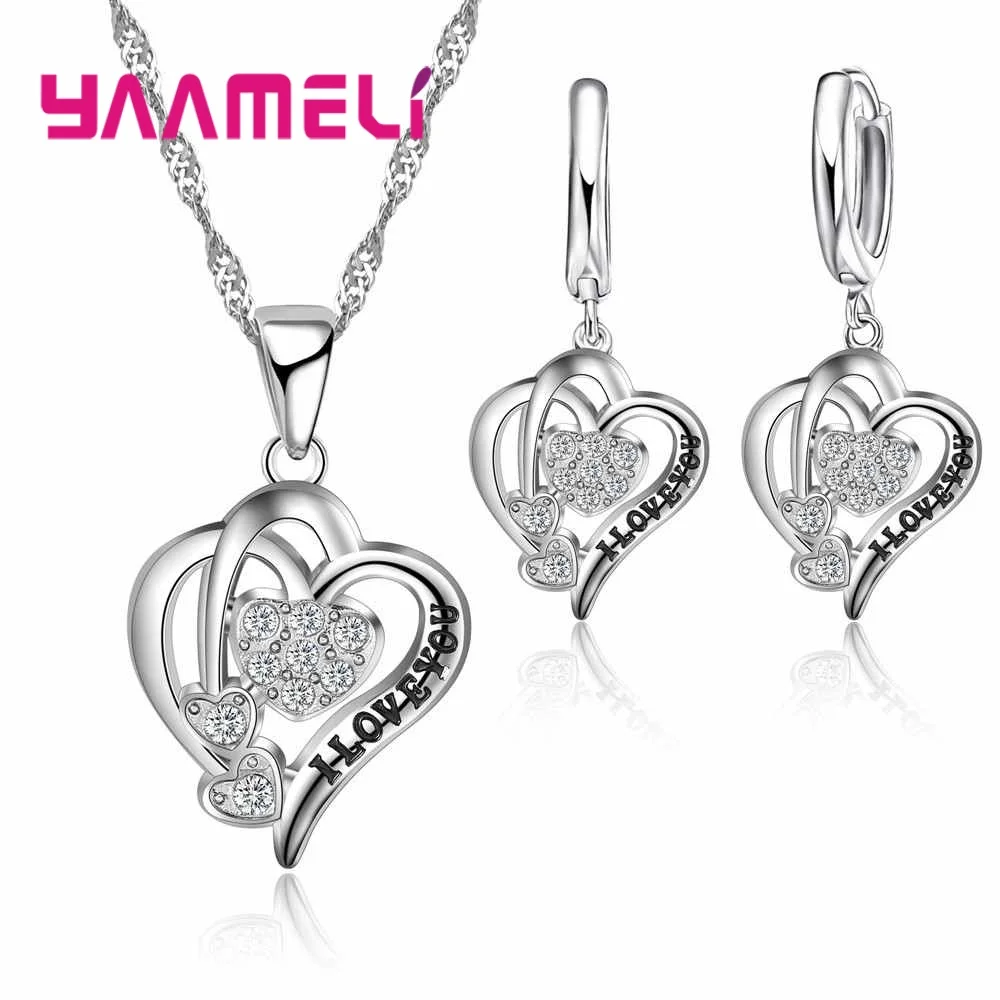 Romantic 925 Stelring Silver I Love You Letters Carved Pendant Necklace Earrings Jewelry Sets Women Wedding Accessory
Romantic 925 Stelring Silver I Love You Letters Carved Pendant Necklace Earrings Jewelry Sets Women Wedding Accessory