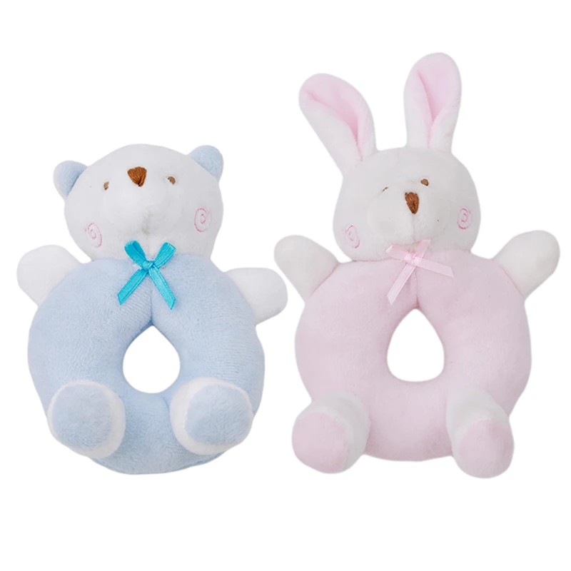 Детские плюшевые игрушки с изображением кролика и медведя погремушка кольцо