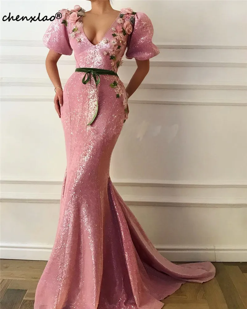 Women's Hot Mermaid Evening Dresses Special Occasion Dresses Pink 3D Flowers V-Neck Short Sleeves Belt Vestido De Festa
Women's Hot Mermaid Evening Dresses Special Occasion Dresses Pink 3D Flowers V-Neck Short Sleeves Belt Vestido De Festa