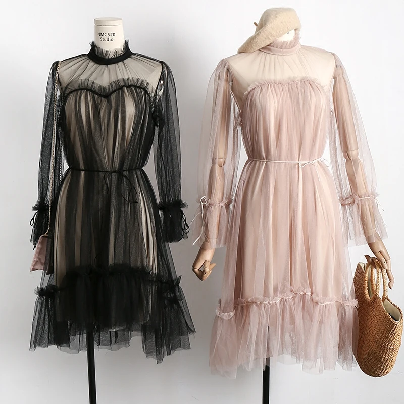 2019 Spring summer Sexy Perspective Shoulder Women Dresses Sweet Elegant Puff sleeve Loose Swing dresses
2019 Spring summer Sexy Perspective Shoulder Women Dresses Sweet Elegant Puff sleeve Loose Swing dresses