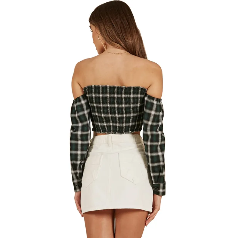 Long Sleeve Plaid Shirt Women Sexy Pleated Stretchy Off Shoulder Crop Tops Ladies Blouse
Long Sleeve Plaid Shirt Women Sexy Pleated Stretchy Off Shoulder Crop Tops Ladies Blouse