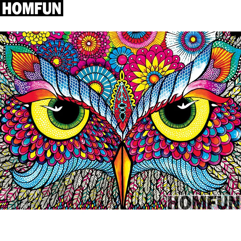 Алмазная живопись HOMFUN A00897 картина красочная Сова с полными квадратными/круглыми