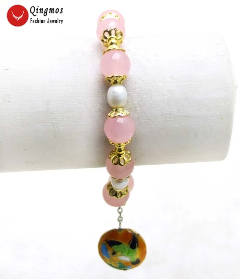 Qingmos Trendy Natural Pearl & Jades Bracelets for Women with 10mm Pink Jades and White Rice Pearl & Cloisonne Bracelet -bra380
Qingmos Trendy Natural Pearl & Jades Bracelets for Women with 10mm Pink Jades and White Rice Pearl & Cloisonne Bracelet -bra380