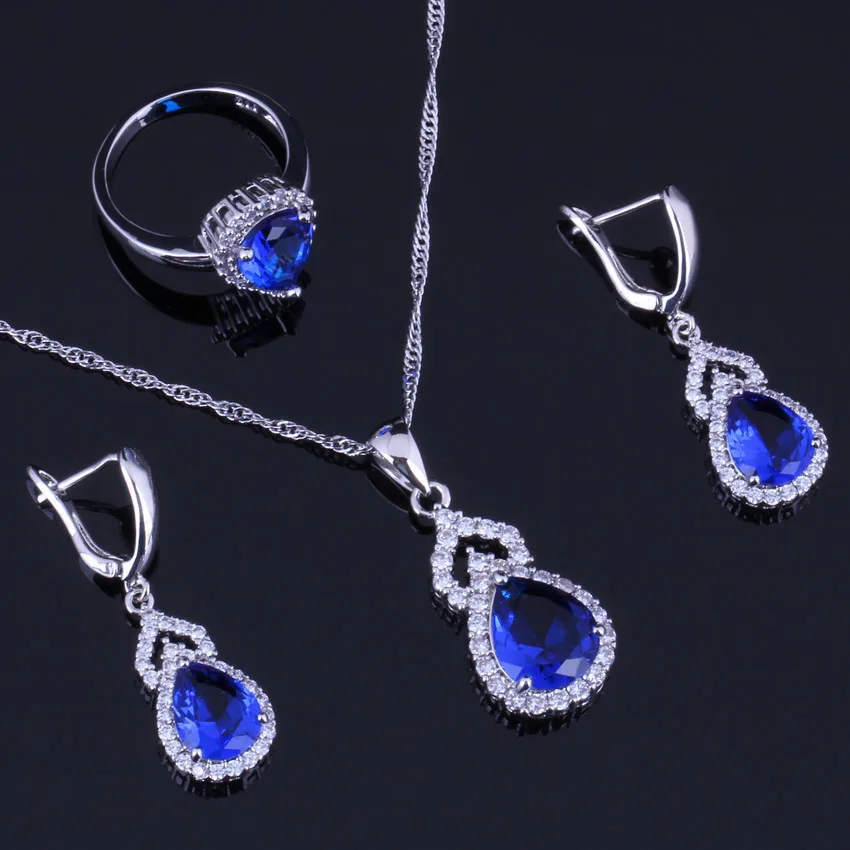 Lovely Pear Blue Cubic Zirconia White CZ Silver Plated Jewelry Sets Earrings Pendant Chain Ring V0293
Lovely Pear Blue Cubic Zirconia White CZ Silver Plated Jewelry Sets Earrings Pendant Chain Ring V0293