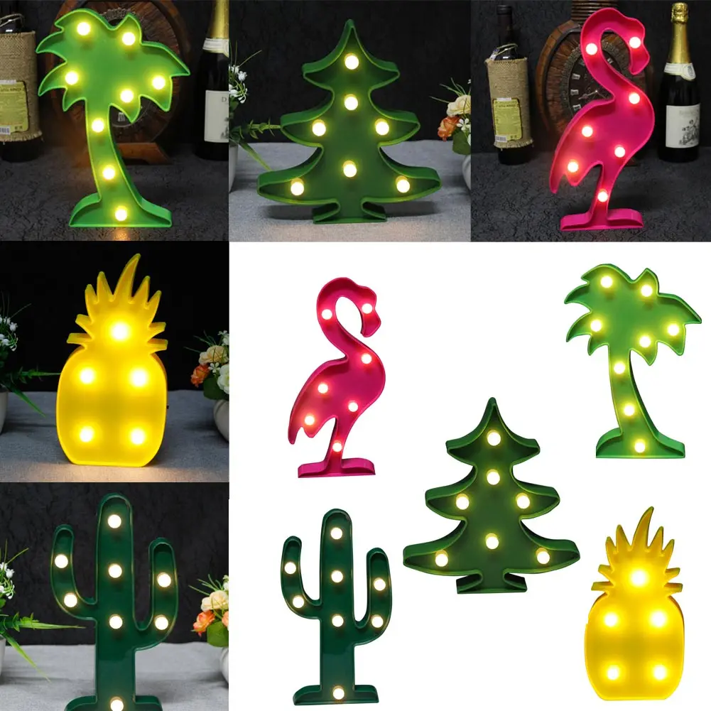 

LED Table Night Light Flamingo Pineapple Cactus Party Christmas Wedding Lamp Nightlight Kids Bedroom Home Decor Coconut Tree 3D