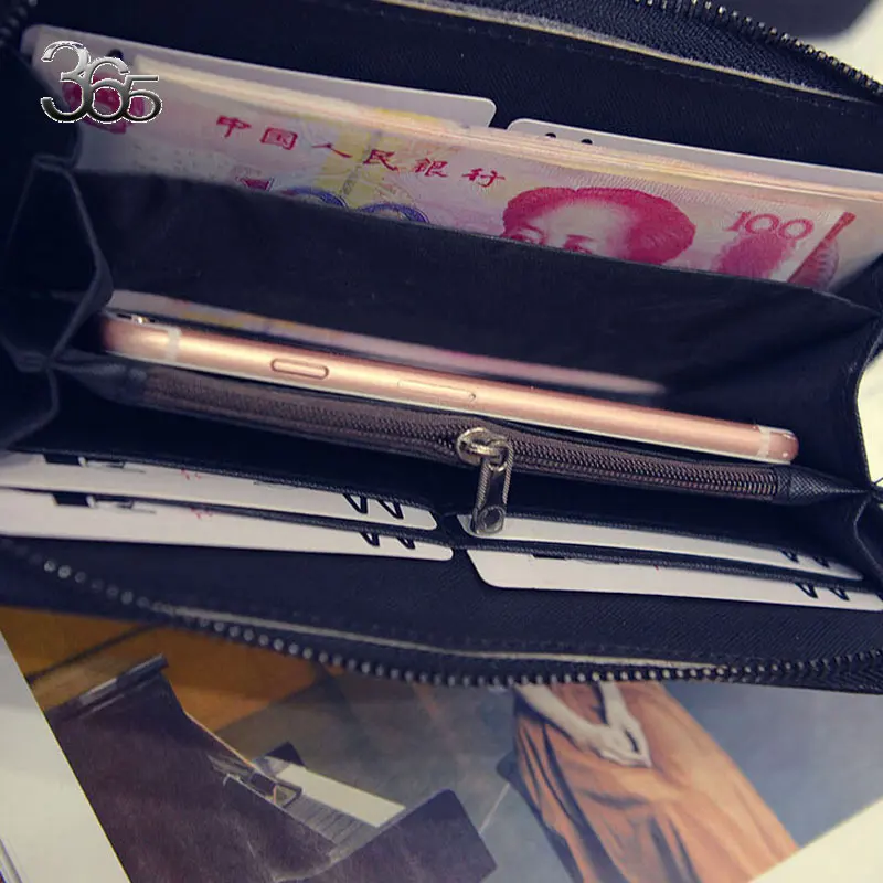 Free Shipping Black / Champagne Color Vintage Women Long Purse Rivet Leather Zipper Phone Clutch PU Wallets | Багаж и сумки