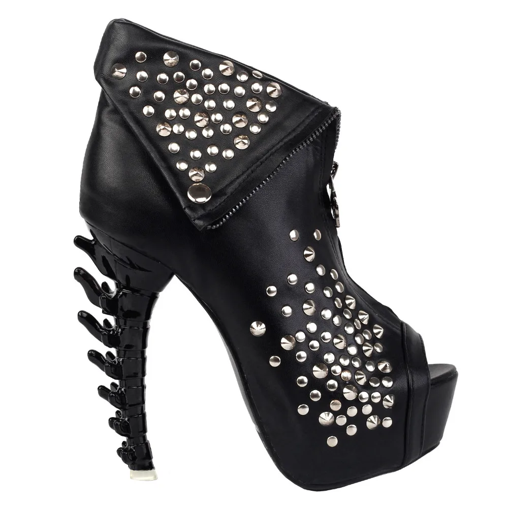 LF80632 Peep Toe Punk Zip Stud Skull High-top Bone Heel Platform Sandal Ankle Boot Black
LF80632 Peep Toe Punk Zip Stud Skull High-top Bone Heel Platform Sandal Ankle Boot Black