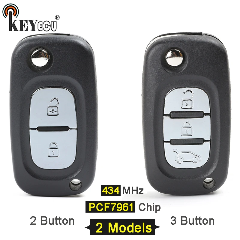Ключ KEYECU 434 МГц PCF7961 флип чип 2/3 осветительная кнопка для Renault Clio 3 Megane Scenic флуенс