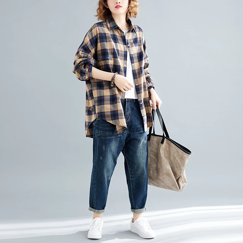 Extra Large Size Shirt Female 2019 Spring Fashion New Casual Loose Thin Cardigan Plaid Long-Sleeved Shirt H00109
Extra Large Size Shirt Female 2019 Spring Fashion New Casual Loose Thin Cardigan Plaid Long-Sleeved Shirt H00109