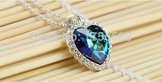 Новое модное циркониевое ожерелье с кулоном в виде сердца океана цепочка синего
