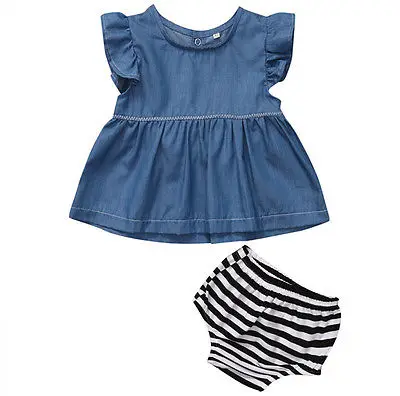 2017 Kids Baby Girls Denim Ruffles Sleeve Tops +Striped Shorts 2pcs Clothes Outfits 0-24M
2017 Kids Baby Girls Denim Ruffles Sleeve Tops +Striped Shorts 2pcs Clothes Outfits 0-24M