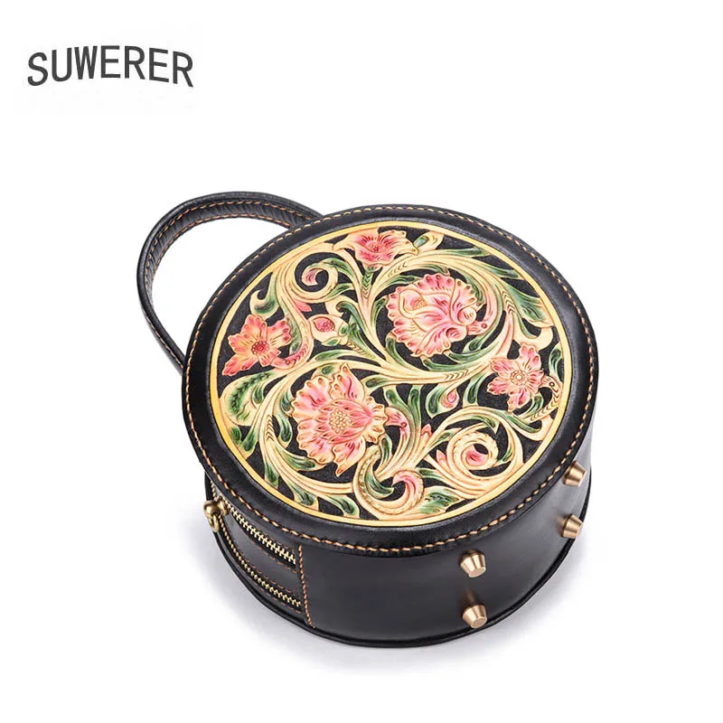SUWERER Women Genuine Leather bag Handmade Carved cowhide luxury fashion tote leather Round bag designer women famous brand
SUWERER Women Genuine Leather bag Handmade Carved cowhide luxury fashion tote leather Round bag designer women famous brand
