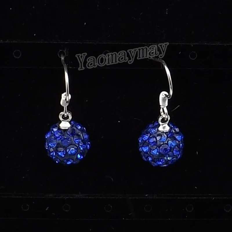 24 Pairs Royal Blue Disco Balls Rhinestone Drop Earrings Free Shipping
