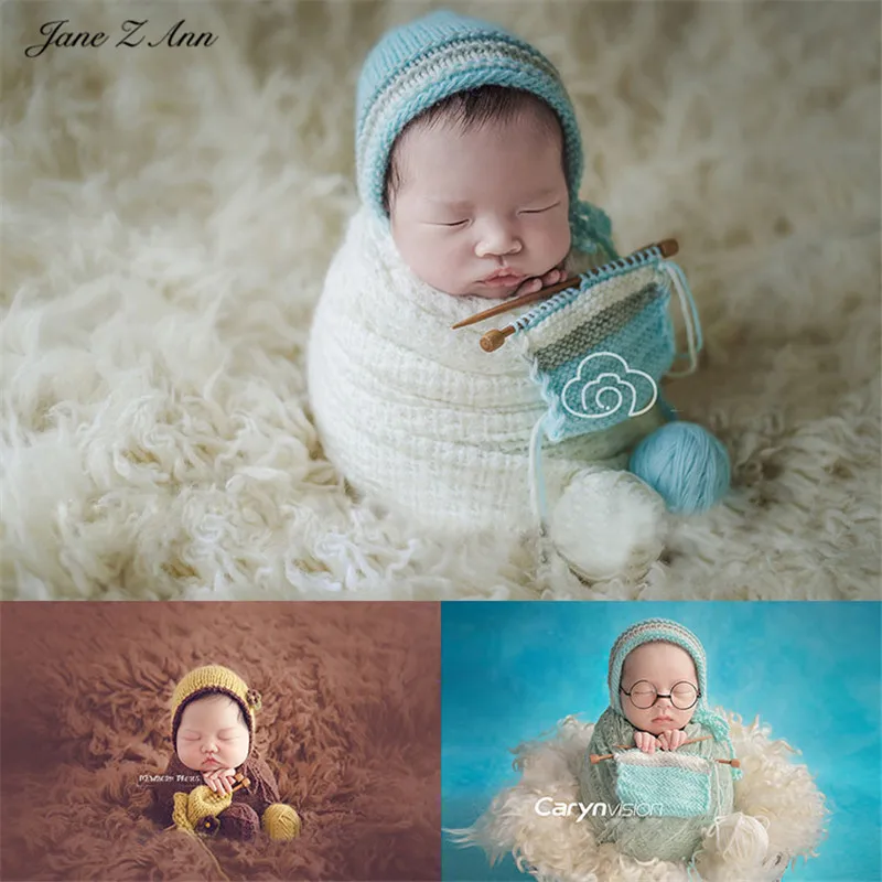 

Jane Z Ann Newborn props Baby Coloured Hats with Washstick Needle Wrap Photo Set creative funny knitting sweater costume