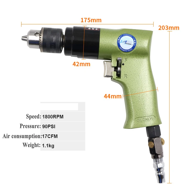 Pneumatic Drill 3/8" Collet Air Drilling Machines Pistol Type Reversible Air Power Driller Tools
Pneumatic Drill 3/8" Collet Air Drilling Machines Pistol Type Reversible Air Power Driller Tools