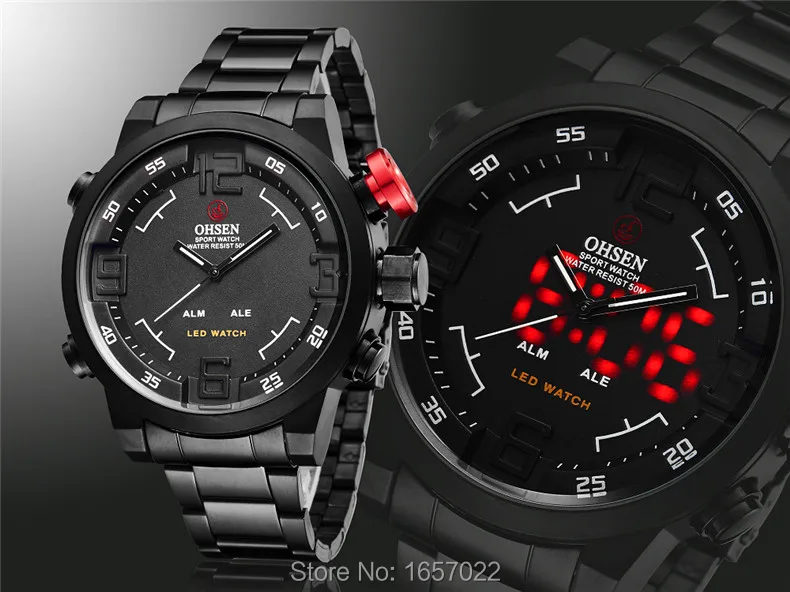 men luxury casual steel stainless big dial dual time red led sport watches man promotion business Multi-function army wristwatch | Наручные