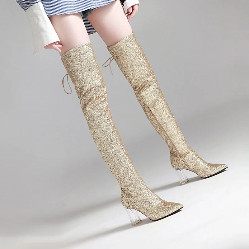 WETKISS Sequined Cloth Women Boots Lace Up Footwear Transparent Unusual High Heels Female Boot Over The Knee Shoes Woman Winter
WETKISS Sequined Cloth Women Boots Lace Up Footwear Transparent Unusual High Heels Female Boot Over The Knee Shoes Woman Winter