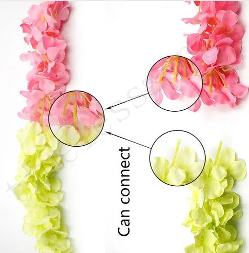 200 см Искусственный цветок глицинии лозы шелка Гортензия ротанга DIY для свадьбы