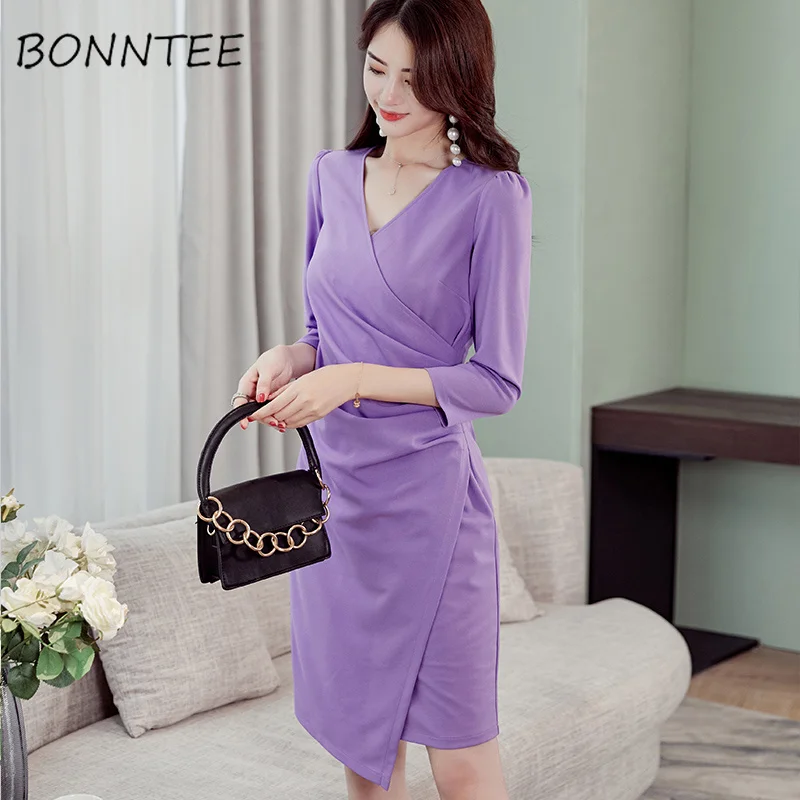 New Dress Women Solid Slim All-match Elegant V-Neck Colorful Chic Fashion Womens Korean Style Casual Three Quarter Sleeve Ladies
New Dress Women Solid Slim All-match Elegant V-Neck Colorful Chic Fashion Womens Korean Style Casual Three Quarter Sleeve Ladies