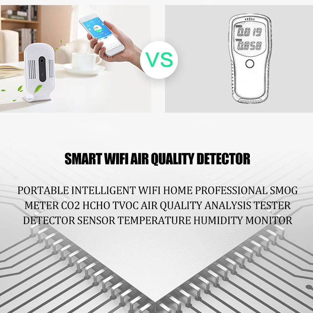 JQ-200/JQ-300 Intelligent WIFI Smog Meter CO2 HCHO TVOC Air Quality Analysis Tester Detector Sensor Temperature Humidity Monitor
JQ-200/JQ-300 Intelligent WIFI Smog Meter CO2 HCHO TVOC Air Quality Analysis Tester Detector Sensor Temperature Humidity Monitor