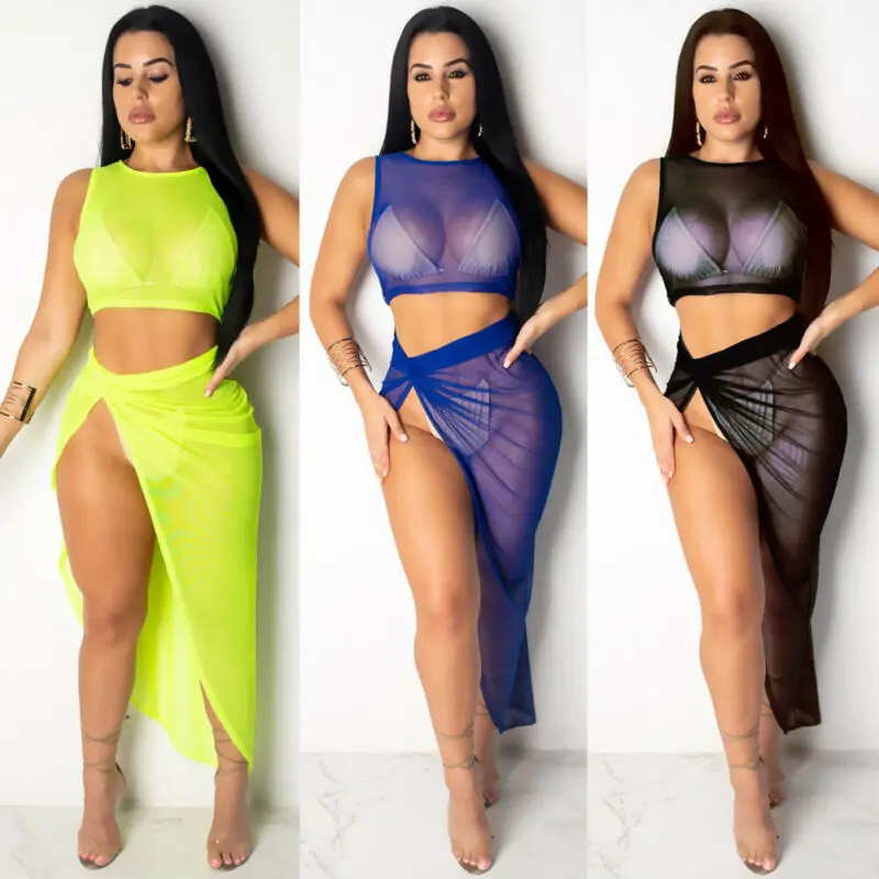 Sexy Mesh Beach Cover Up 2Pcs Women Bikini Cover Up Swimwear Sheer Crop Top Beach Maxi Wrap Skirt Sarong Pareo Sunproof
Sexy Mesh Beach Cover Up 2Pcs Women Bikini Cover Up Swimwear Sheer Crop Top Beach Maxi Wrap Skirt Sarong Pareo Sunproof