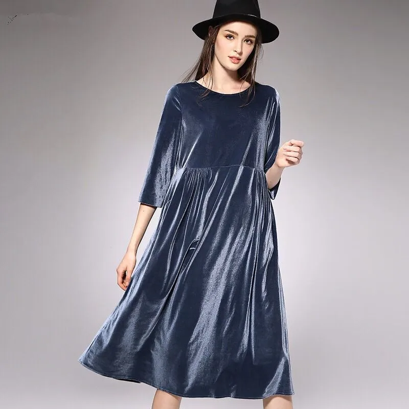 - women Autumn three quarter Velvet dress Fashion Elegant Formal Spring Party velure Dresses black,red,blue
- women Autumn three quarter Velvet dress Fashion Elegant Formal Spring Party velure Dresses black,red,blue