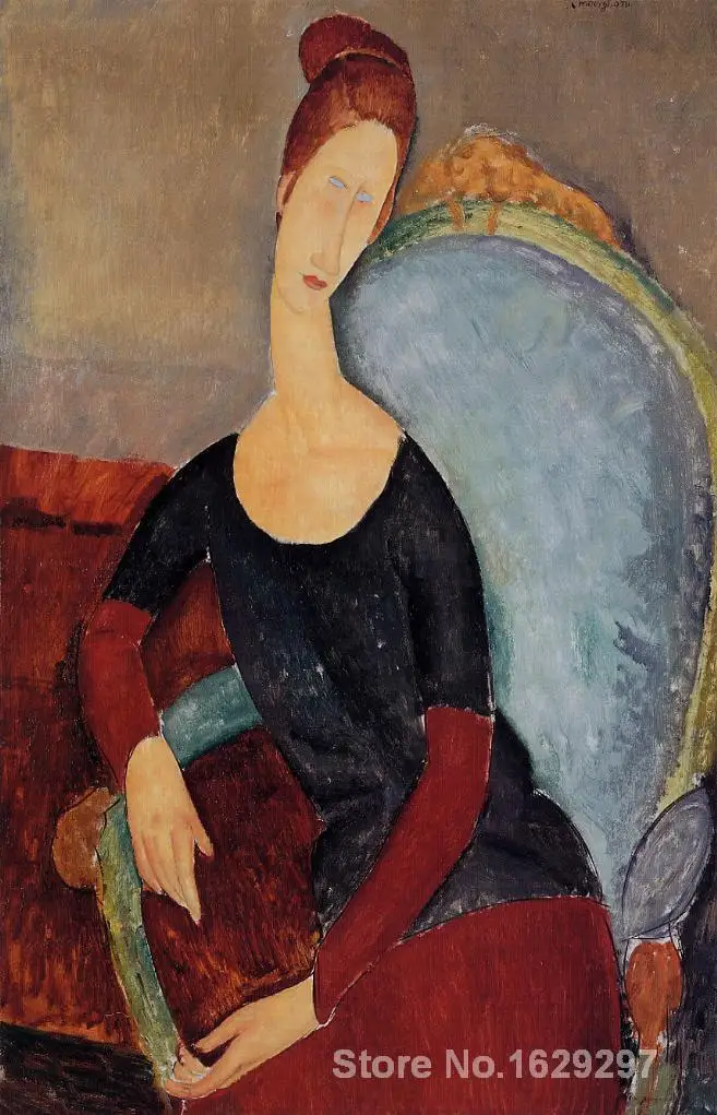 

modern painting for dining room Portrait of Jeanne Hebuterne Seated in an Armchair Amedeo Modigliani High quality Hand painted