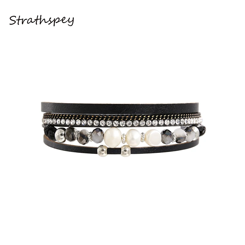 STRATHSPEY Beautiful Wrap Leather Rhinestone Bangle Magnet Charm Bracelet With Simulated Pearl Four Layers Women Jewelry Gift
STRATHSPEY Beautiful Wrap Leather Rhinestone Bangle Magnet Charm Bracelet With Simulated Pearl Four Layers Women Jewelry Gift