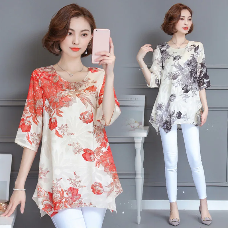 New Summer Style Women Shirts Plus Size Fashion O-Neck Casual Loose Slim Print Flower Chiffon Shirt For Women Larger Top Shirt
New Summer Style Women Shirts Plus Size Fashion O-Neck Casual Loose Slim Print Flower Chiffon Shirt For Women Larger Top Shirt
