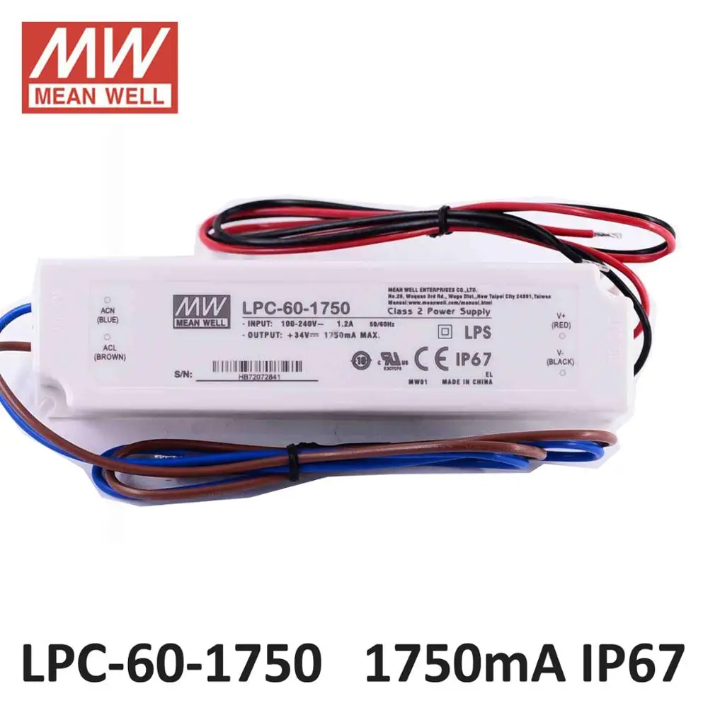 Meanwell LPC-60 постоянного тока 9-42VDC 1400mA Светодиодный источник питания 1050mA 9-48 в водонепроницаемый драйвер для светодиодной ленты освещения 1750mA
Meanwell LPC-60 постоянного тока 9-42VDC 1400mA Светодиодный источник питания 1050mA 9-48 в водонепроницаемый драйвер для светодиодной ленты освещения 1750mA