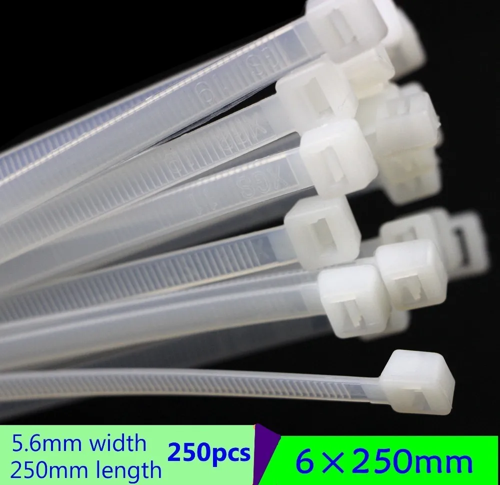 250pcs/bag 6*250mm Lock Nylon Tie Bring Resist Ageing Wire Harness Plastic Zip Tie binding wrap straps White/Black
250pcs/bag 6*250mm Lock Nylon Tie Bring Resist Ageing Wire Harness Plastic Zip Tie binding wrap straps White/Black