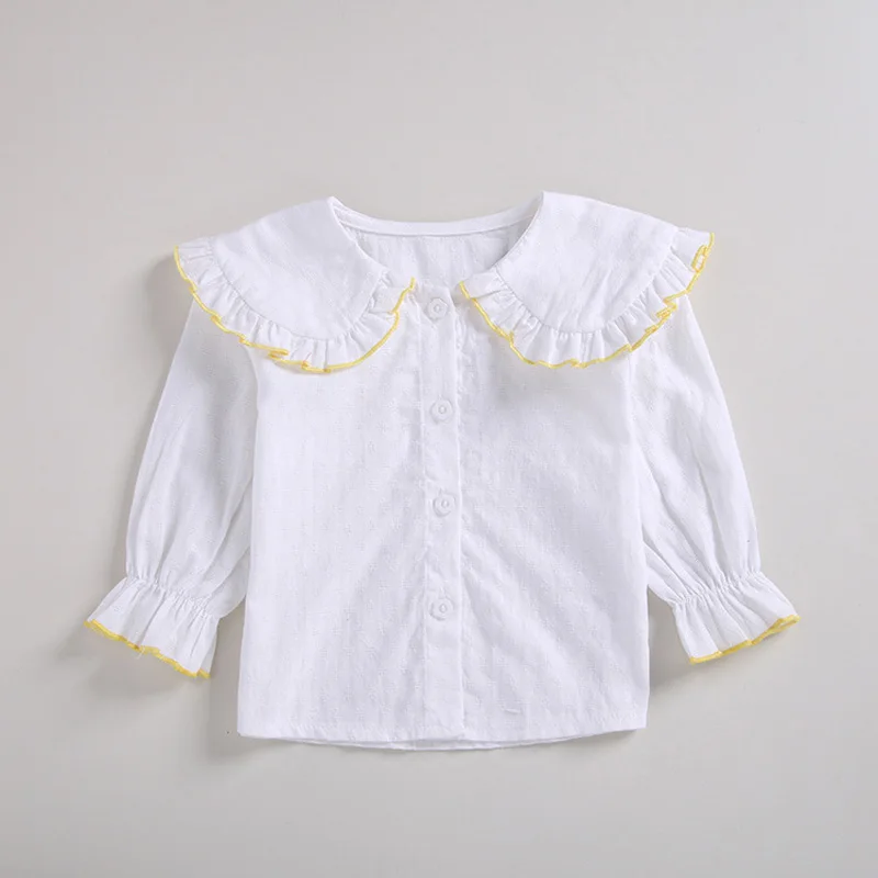 Детская рубашка для маленьких девочек хлопковая однотонная блузка с отложным