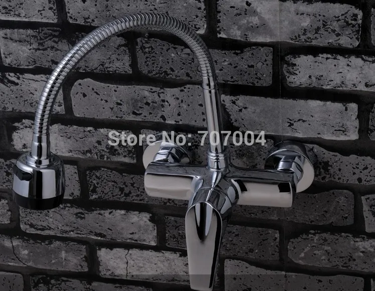 Wall Mounted Chrome Finish Stream and Spray Kitchen Faucet Mixer Tap Single Handle W/ Extensible Spring Spout | Дом и сад