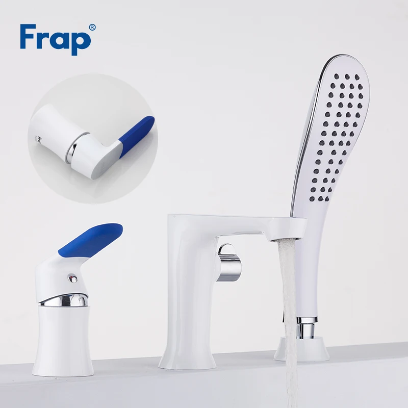 

Frap Three-piece Bathtub Faucet Three-hole Separation Split White Spray Painting Hot and Cold Water Mixer with Hand Shower F1134
