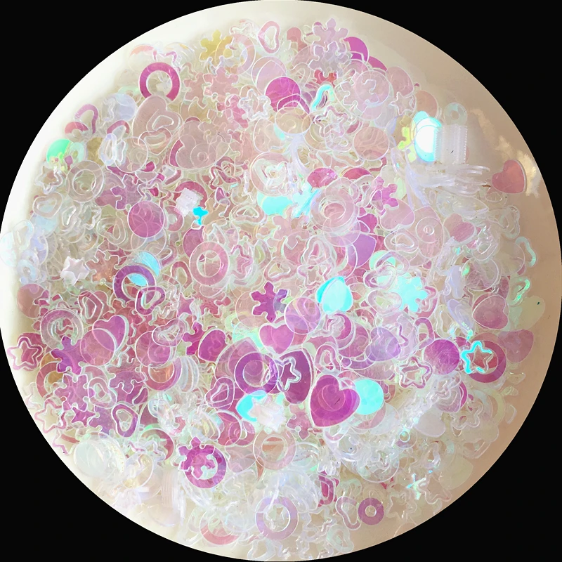 20g Multi Shape AB Transparent 3-5mm Star Heart Snowflake Sequins Paillettes for Nail Art manicure/wedding decoration confetti 
20g Multi Shape AB Transparent 3-5mm Star Heart Snowflake Sequins Paillettes for Nail Art manicure/wedding decoration confetti