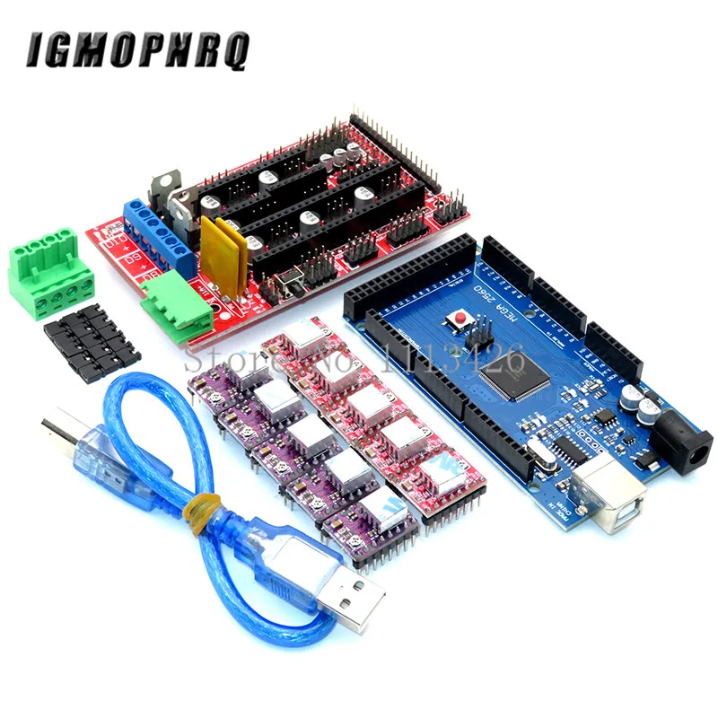 Комплект для 3D-принтера 1 шт. Mega 2560 R3 + 1 шт. RAMPS 1,4 панель управления + 5 шт. A4988/DRV8825 переносчик шагового двигателя Reprap
Комплект для 3D-принтера 1 шт. Mega 2560 R3 + 1 шт. RAMPS 1,4 панель управления + 5 шт. A4988/DRV8825 переносчик шагового двигателя Reprap