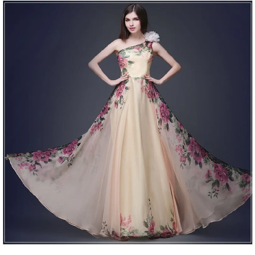 European and American elegant temperament fashion print dress Women's one-shoulder high waist stage banquet long dress AL181208
European and American elegant temperament fashion print dress Women's one-shoulder high waist stage banquet long dress AL181208