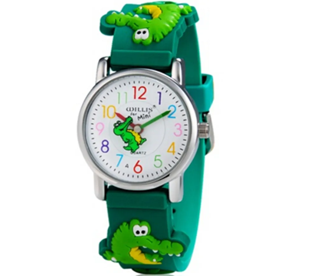 Детские водонепроницаемые аналоговые часы с 3d рисунком крокодила для маленьких