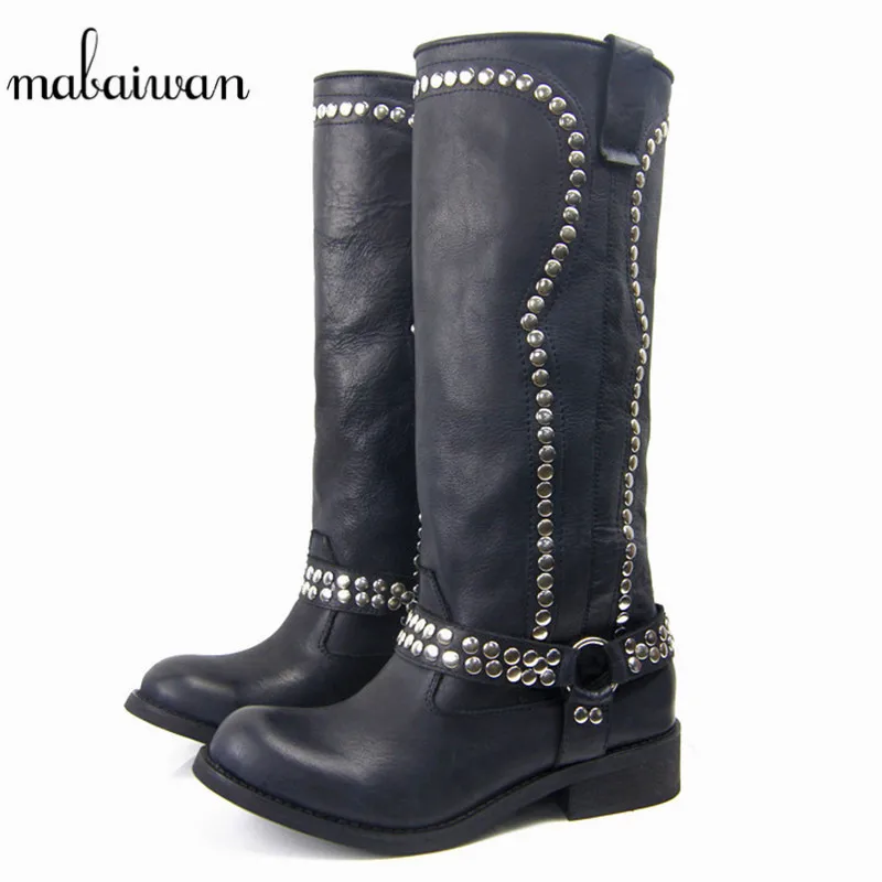 Mabaiwan Black Fashion Military Cowboy Women Boots Knee High Shoes Women New Thick High Heel Genuine Leather Buckle Rivets Shoes
Mabaiwan Black Fashion Military Cowboy Women Boots Knee High Shoes Women New Thick High Heel Genuine Leather Buckle Rivets Shoes