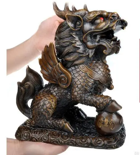 Китайский Фэншуй Бронзовая фигурка для привлечения богатства PiXiu Foo Dog охранник