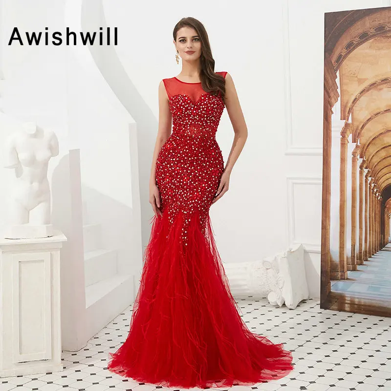 Red Long Prom Dress 2020 Sleeveless Beaded Crystals Feather Mermaid Formal Evening Gown Women Sexy Vestidos De Festa
Red Long Prom Dress 2020 Sleeveless Beaded Crystals Feather Mermaid Formal Evening Gown Women Sexy Vestidos De Festa