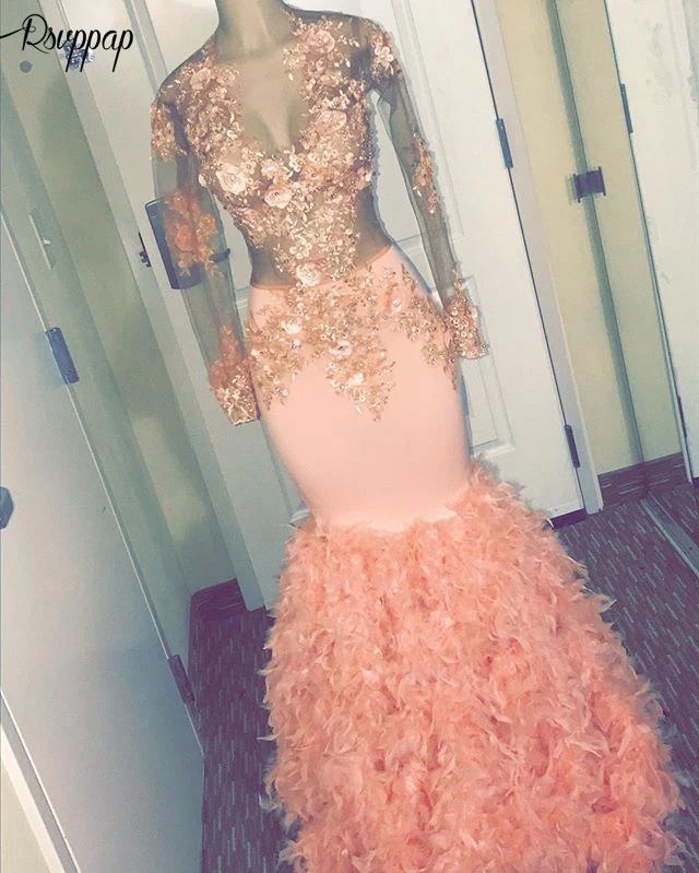 Long Elegant Prom Dresses 2022 Sheer Long Sleeves Top 3D Flowers Lace African Black Girl Feather Mermaid Women Prom Gowns
Long Elegant Prom Dresses 2022 Sheer Long Sleeves Top 3D Flowers Lace African Black Girl Feather Mermaid Women Prom Gowns