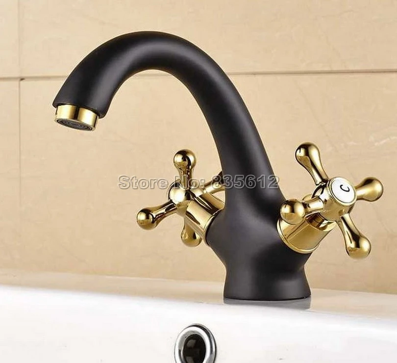 Swan Vintage Basin Sink Tap Mixer Black & Gold Brass Faucet Hot And Cold Water Sink Faucets Bathroom Single Hole tnf806
Swan Vintage Basin Sink Tap Mixer Black & Gold Brass Faucet Hot And Cold Water Sink Faucets Bathroom Single Hole tnf806