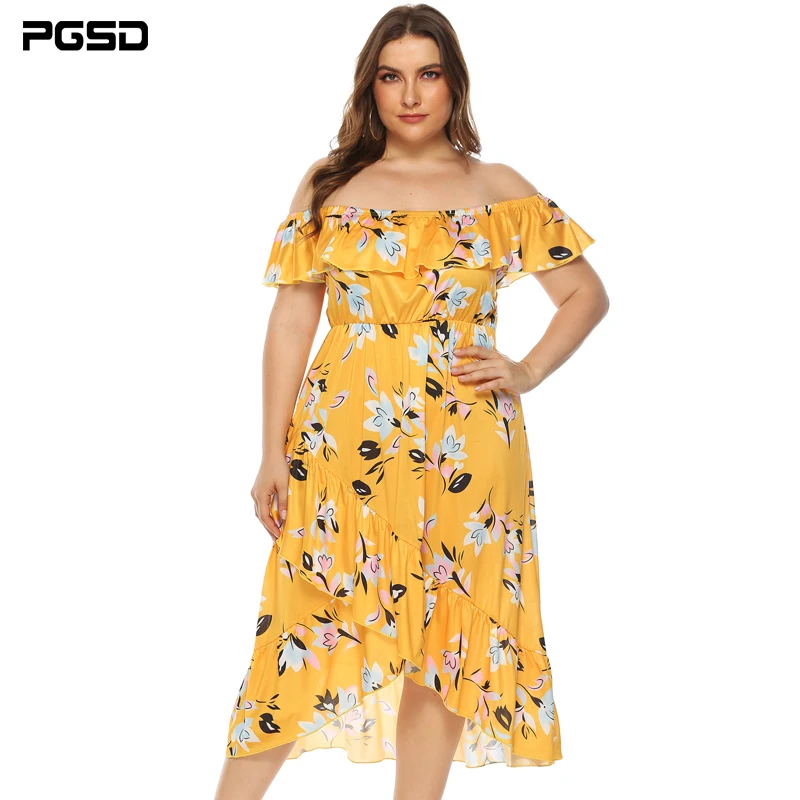 PGSD New casual Flower Printed boat neck Chest-wrapped strapless irregular Lotus Edge waist-tucked dress Big Size women clothes
PGSD New casual Flower Printed boat neck Chest-wrapped strapless irregular Lotus Edge waist-tucked dress Big Size women clothes